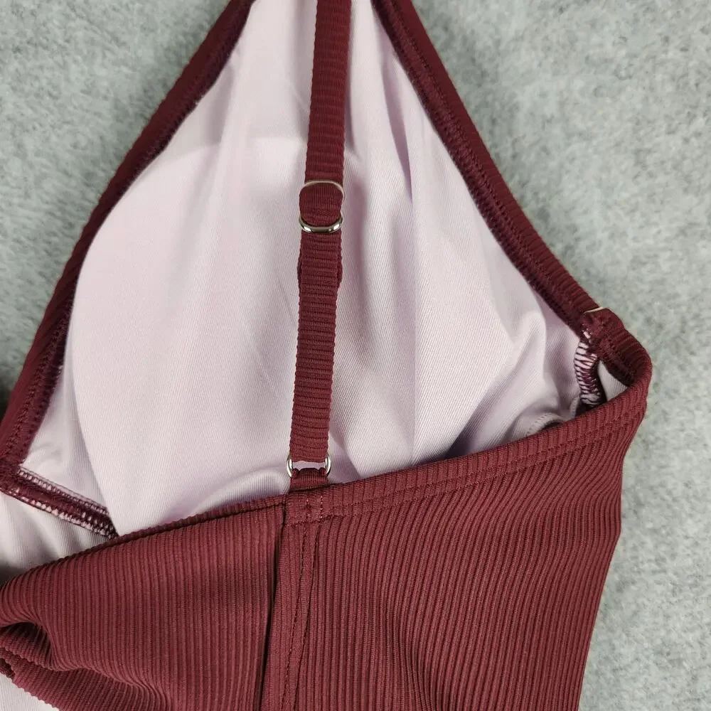 🌼NWT Cupshe Swimsuit Large One Piece Removable Cups Adj Straps Ribbed Burgandy - Picture 8 of 16